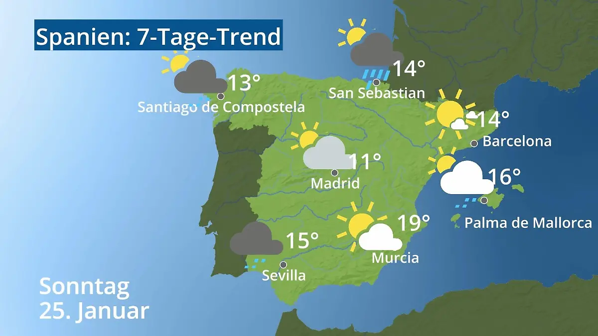 Spanien: Wie wird das Wetter? Video 7-Tage-Trend: Mallorca, Madrid, Barcelona
