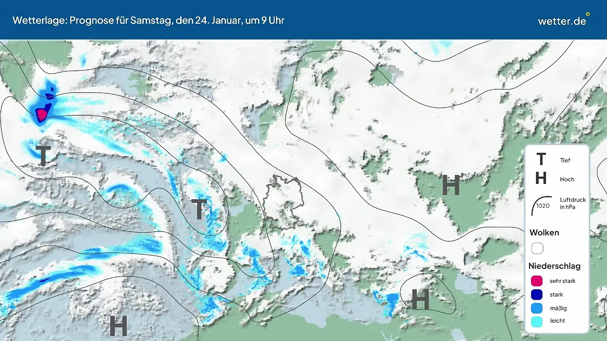 Die Wetterlage der kommenden 5 Tage Hochs und Tiefs über Europa
