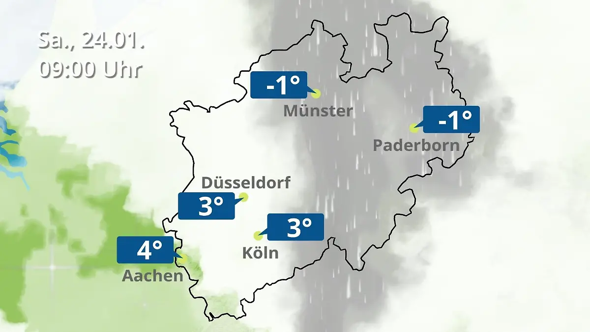 Nordrhein-Westfalen: Wie wird das Wetter? Regen- und Wolkenfilm für Köln, Düsseldorf und Münster