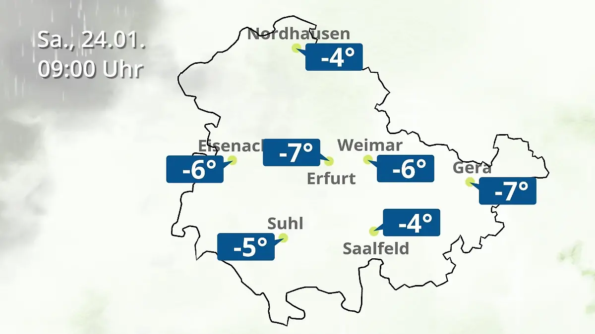 Thüringen: Wie wird das Wetter? Regen- und Wolkenfilm für Erfurt, Gera und Eisenach