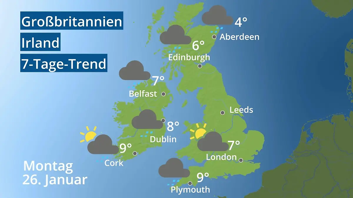 England, Schottland, Wales: Wie wird das Wetter? Video 7-Tage-Trend: Großbritannien und Irland