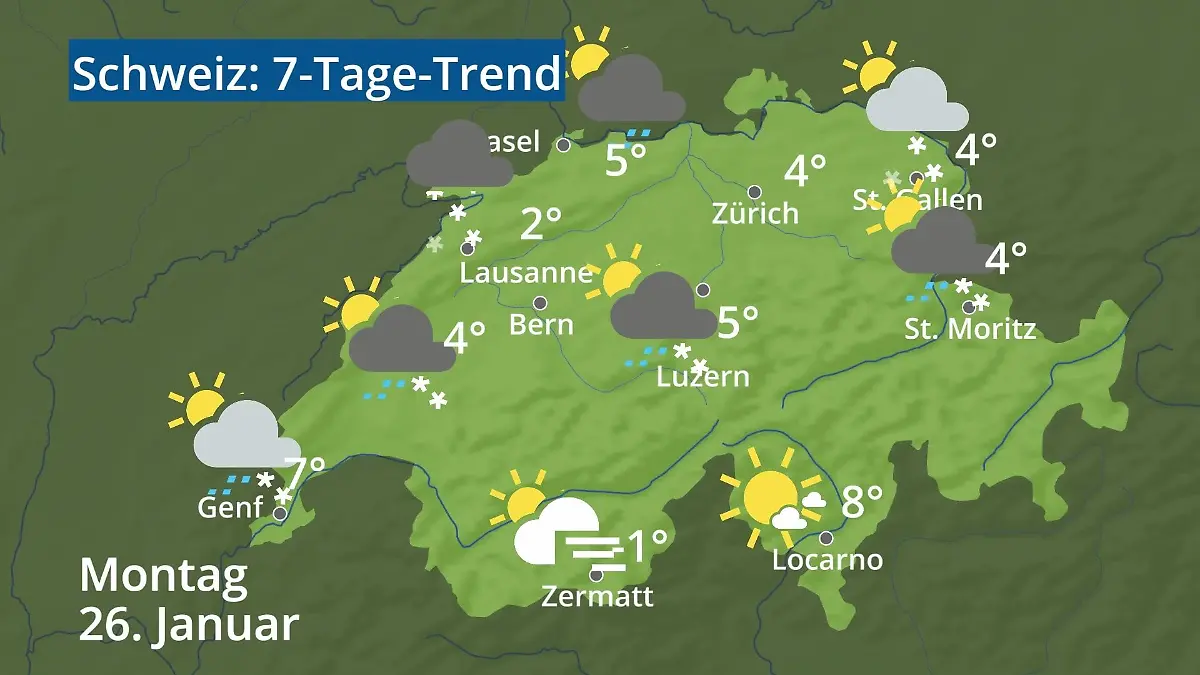 Schweiz: Wie wird das Wetter? Video 7-Tage-Trend: Bern, Basel, Genf, Zürich