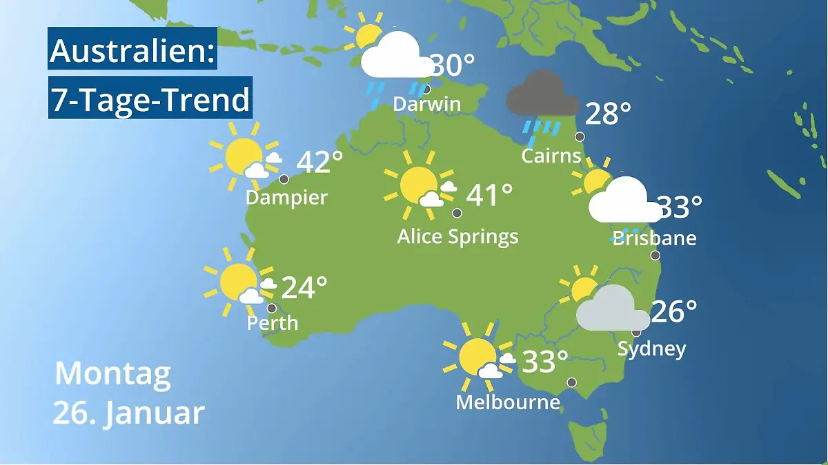 Australien: Wie wird das Wetter? Video 7-Tage-Trend: Sydney, Melbourne, Perth