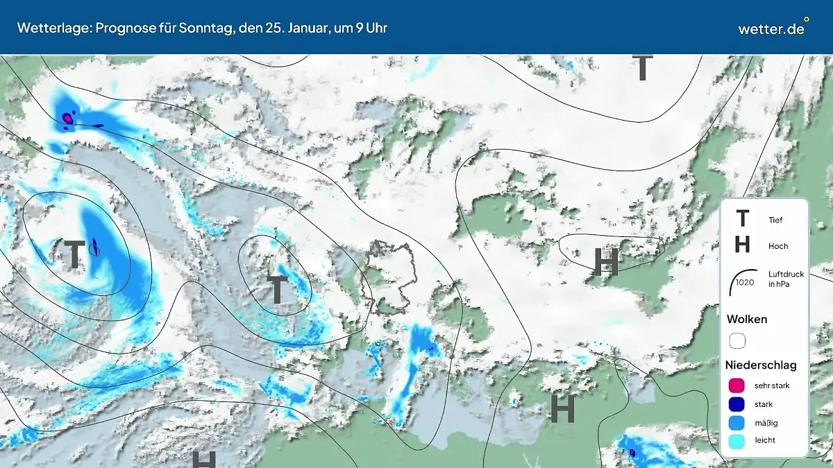 Die Wetterlage der kommenden 5 Tage Hochs und Tiefs über Europa