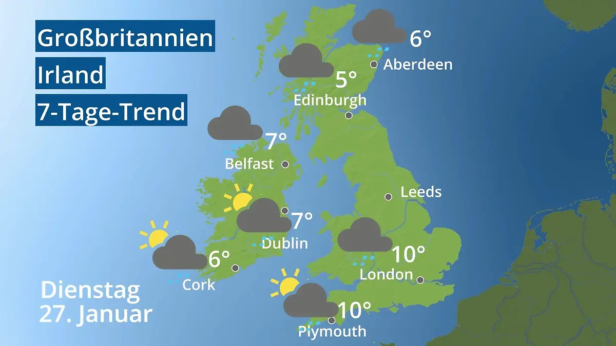 England, Schottland, Wales: Wie wird das Wetter? Video 7-Tage-Trend: Großbritannien und Irland