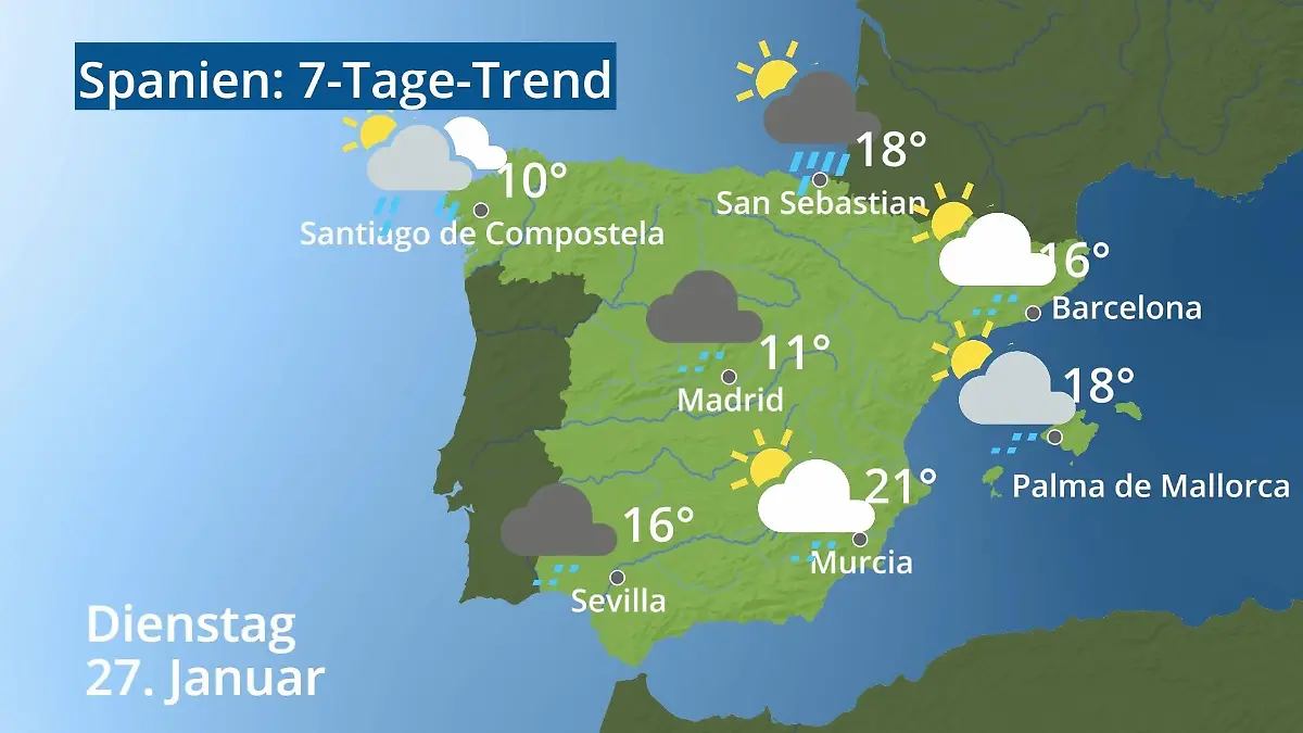 Spanien: Wie wird das Wetter? Video 7-Tage-Trend: Mallorca, Madrid, Barcelona