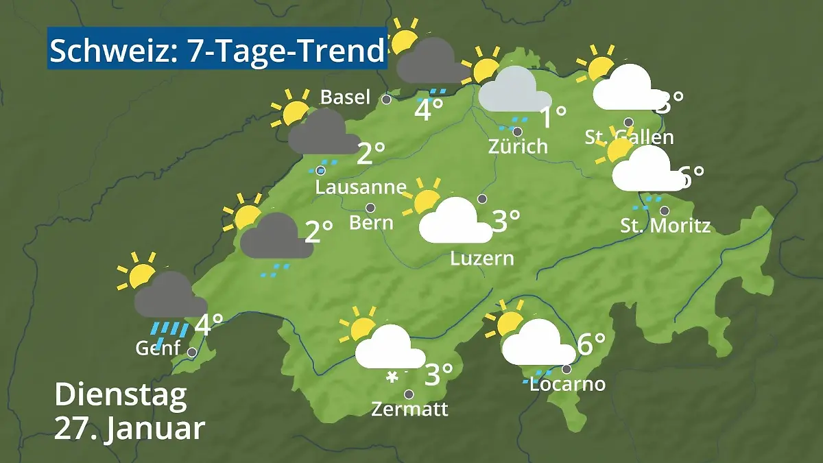 Schweiz: Wie wird das Wetter? Video 7-Tage-Trend: Bern, Basel, Genf, Zürich