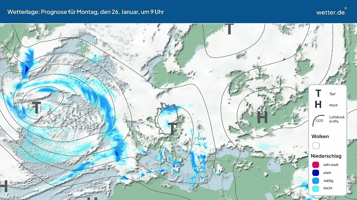 Die Wetterlage der kommenden 5 Tage Hochs und Tiefs über Europa