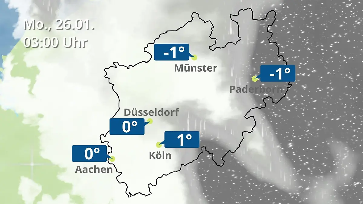 Nordrhein-Westfalen: Wie wird das Wetter? Regen- und Wolkenfilm für Köln, Düsseldorf und Münster