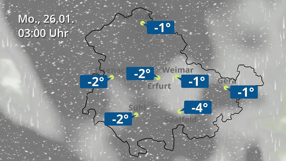Thüringen: Wie wird das Wetter? Regen- und Wolkenfilm für Erfurt, Gera und Eisenach