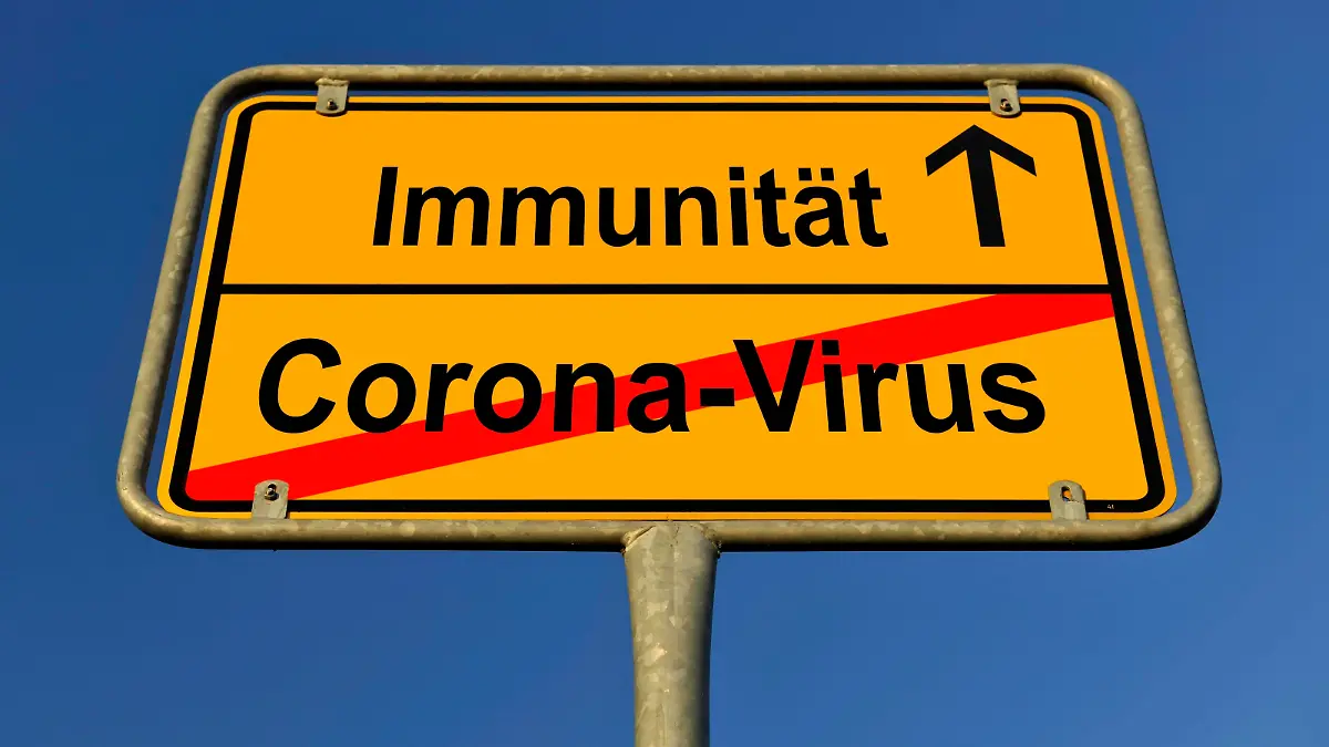 FOTOMONTAGE, Symbolbild, Ortsschild, Immunität, Herdenimmunität, Corona, Coronavirus, Sars-CoV-2, Covid-19, Deutschland, Europa *** PHOTOMONTAGE, symbol image, place-name sign, immunity, herd immunity, corona, coronavirus, Sars CoV 2, Covid 19, Germany, Europe Copyright: imageBROKER/MichaelxWeber ibximw05162138.jpg Bitte beachten Sie die gesetzlichen Bestimmungen des deutschen Urheberrechtes hinsichtlich der Namensnennung des Fotografen im direkten Umfeld der Veröffentlichung!