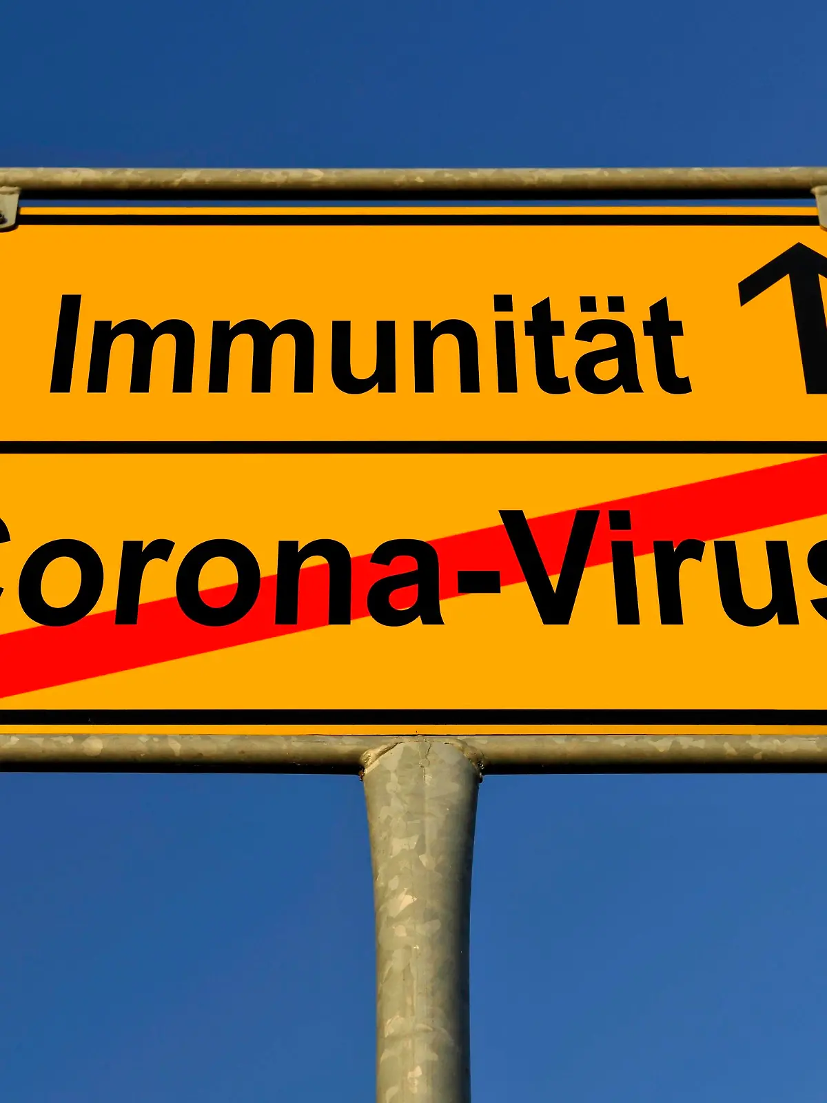  FOTOMONTAGE, Symbolbild, Ortsschild, Immunität, Herdenimmunität, Corona, Coronavirus, Sars-CoV-2, Covid-19, Deutschland, Europa *** PHOTOMONTAGE, symbol image, place-name sign, immunity, herd immunity, corona, coronavirus, Sars CoV 2, Covid 19, Germany, Europe Copyright: imageBROKER/MichaelxWeber ibximw05162138.jpg Bitte beachten Sie die gesetzlichen Bestimmungen des deutschen Urheberrechtes hinsichtlich der Namensnennung des Fotografen im direkten Umfeld der Veröffentlichung!