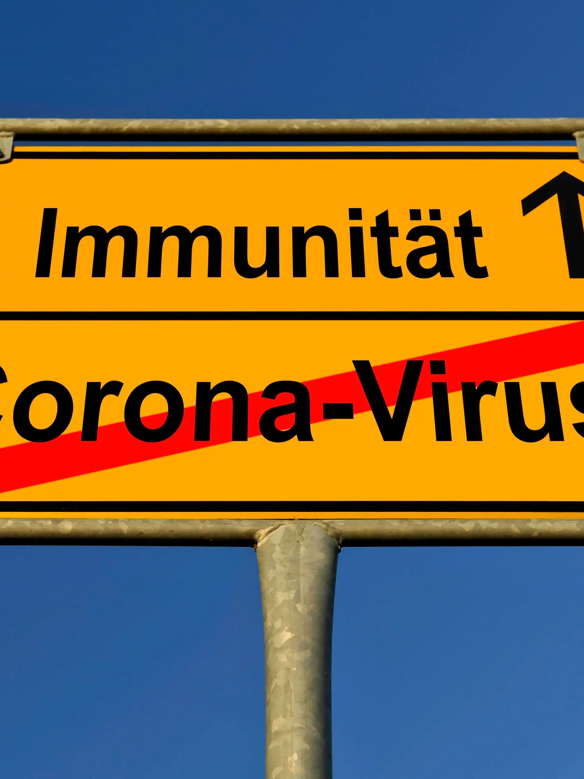  FOTOMONTAGE, Symbolbild, Ortsschild, Immunität, Herdenimmunität, Corona, Coronavirus, Sars-CoV-2, Covid-19, Deutschland, Europa *** PHOTOMONTAGE, symbol image, place-name sign, immunity, herd immunity, corona, coronavirus, Sars CoV 2, Covid 19, Germany, Europe Copyright: imageBROKER/MichaelxWeber ibximw05162138.jpg Bitte beachten Sie die gesetzlichen Bestimmungen des deutschen Urheberrechtes hinsichtlich der Namensnennung des Fotografen im direkten Umfeld der Veröffentlichung!