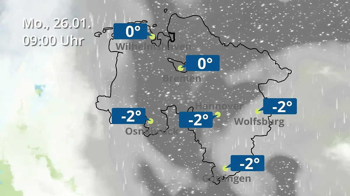 Bremen und Niedersachsen: Wie wird das Wetter? Regen- und Wolkenfilm für Hannover, Osnabrück und Wolfsburg