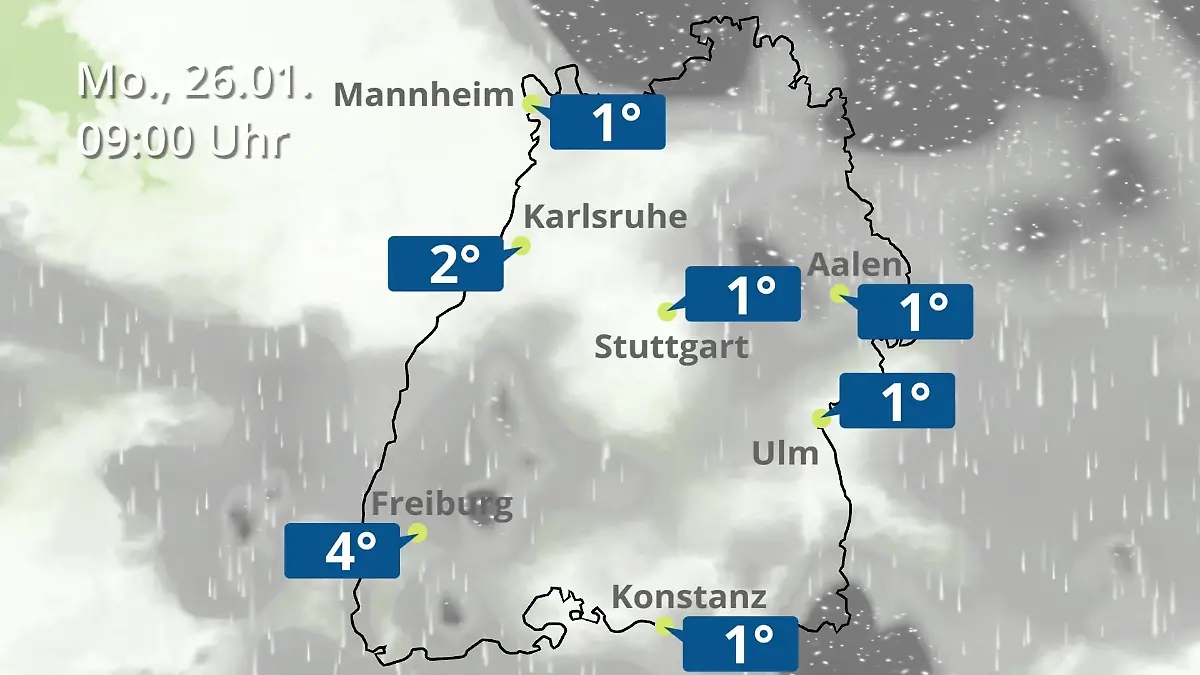 Baden-Württemberg: Wie wird das Wetter? Regen- und Wolkenfilm für Stuttgart, Mannheim und Karlsruhe