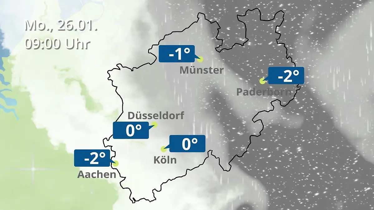Nordrhein-Westfalen: Wie wird das Wetter? Regen- und Wolkenfilm für Köln, Düsseldorf und Münster
