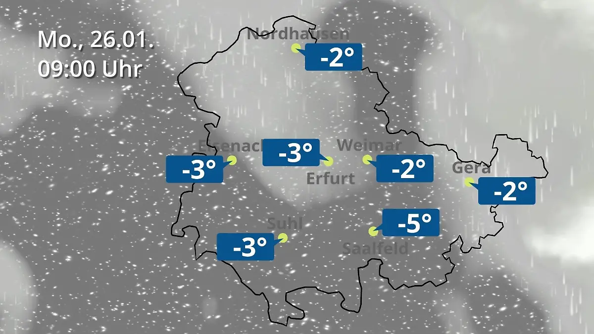 Thüringen: Wie wird das Wetter? Regen- und Wolkenfilm für Erfurt, Gera und Eisenach