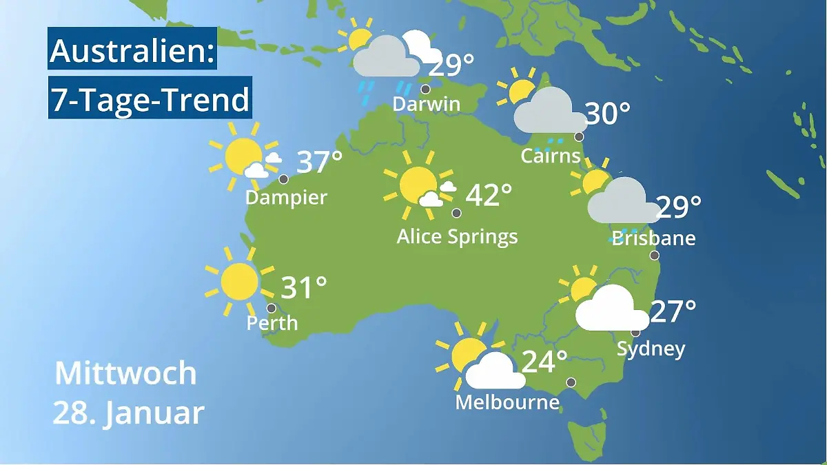 Australien: Wie wird das Wetter? Video 7-Tage-Trend: Sydney, Melbourne, Perth
