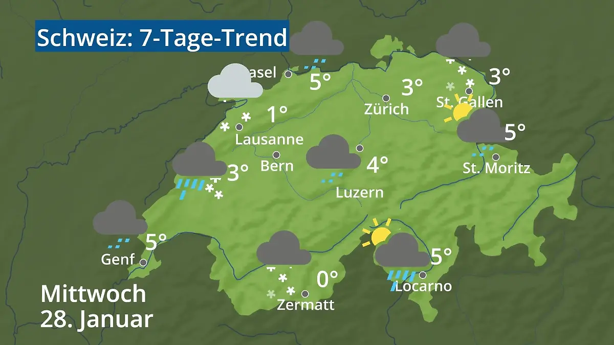 Schweiz: Wie wird das Wetter? Video 7-Tage-Trend: Bern, Basel, Genf, Zürich