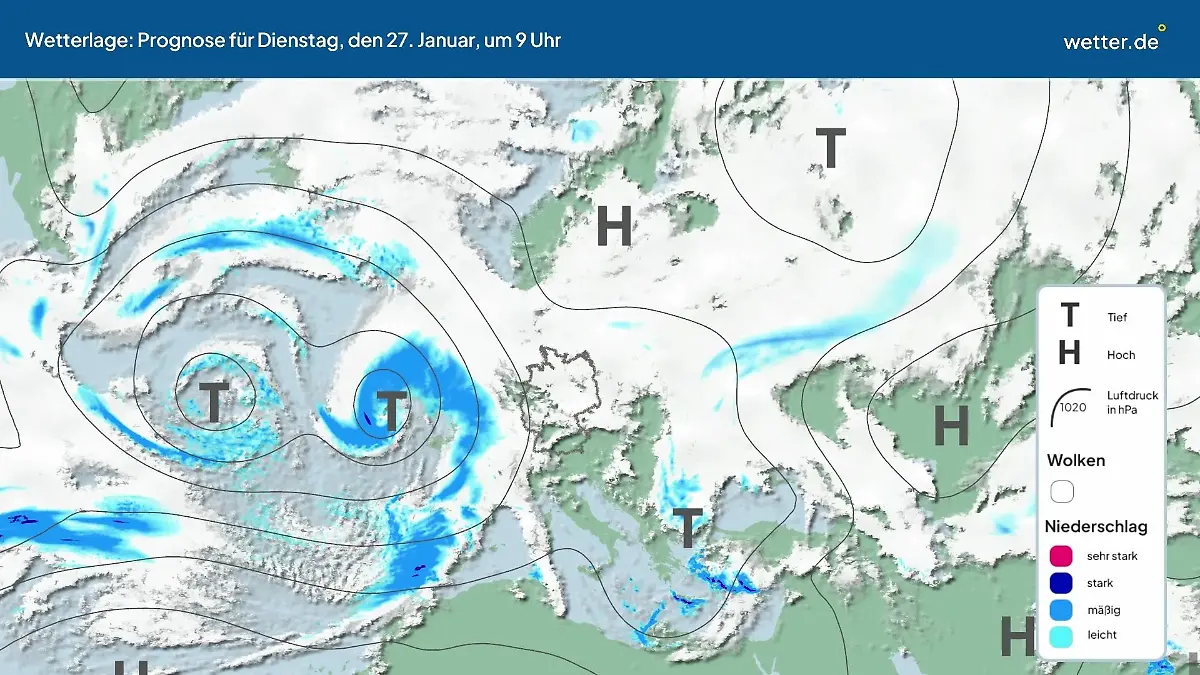 Die Wetterlage der kommenden 5 Tage Hochs und Tiefs über Europa
