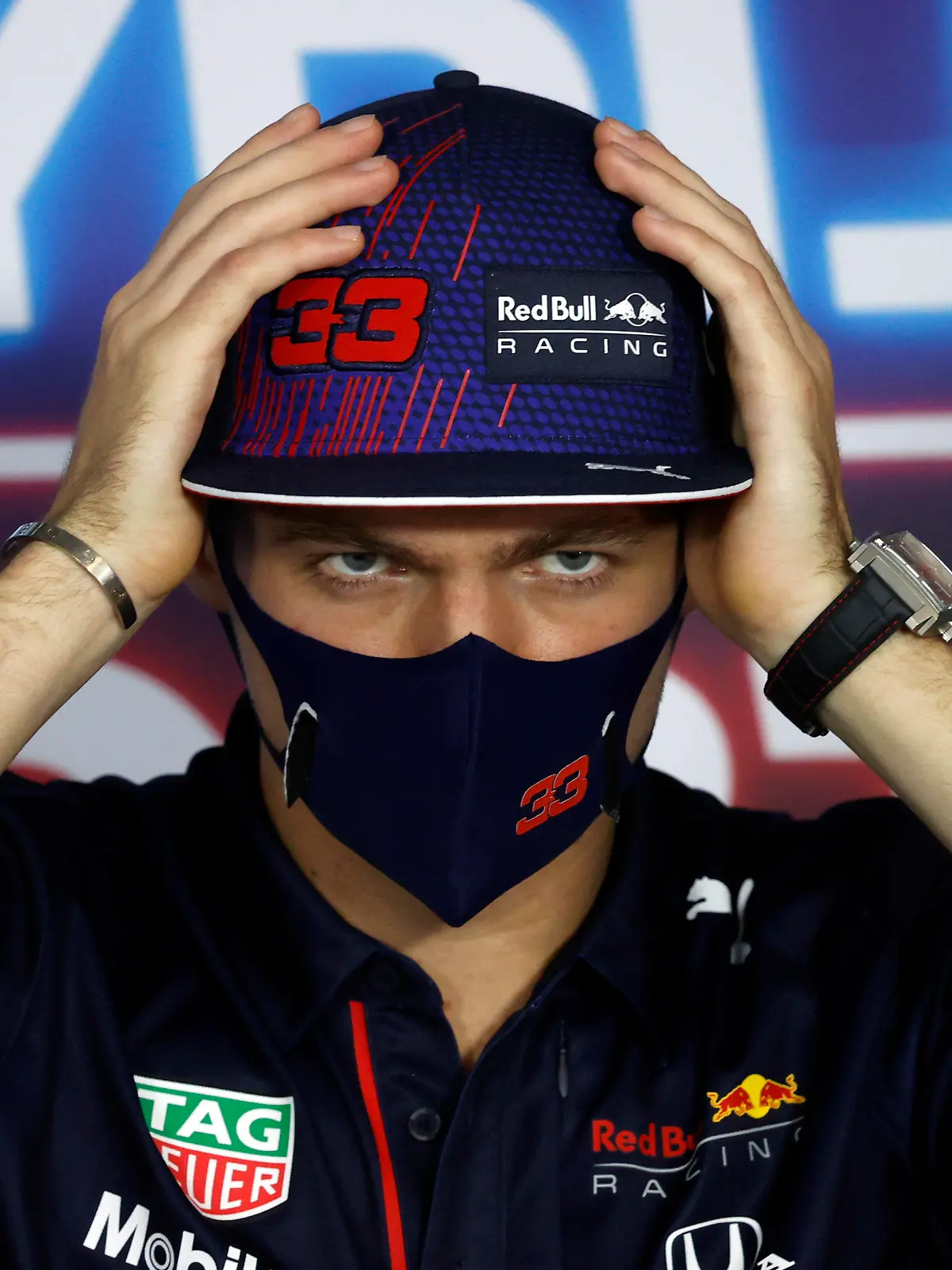 29.07.2021, Ungarn, Mogyorod: Formel 1: Vor dem Großen Preis von Ungarn, Pressekonferenzen mit den Fahrern. Max Verstappen aus den Niederlanden vom Team Red Bull Racing nimmt an einer Pressekonferenz auf der Rennstrecke Hungaroring teil. Der Große Preis von Ungarn wird am 01.08.2021 ausgetragen. Foto: Florion Goga/Pool Reuters/AP/dpa +++ dpa-Bildfunk +++