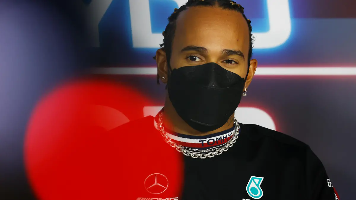BUDAPEST, HUNGARY - JULY 29: Lewis Hamilton of Great Britain and Mercedes GP talks in the Drivers Press Conference during previews ahead of the F1 Grand Prix of Hungary at Hungaroring on July 29, 2021 in Budapest, Hungary. (Photo by Florion Goga - Pool/Getty Images)
