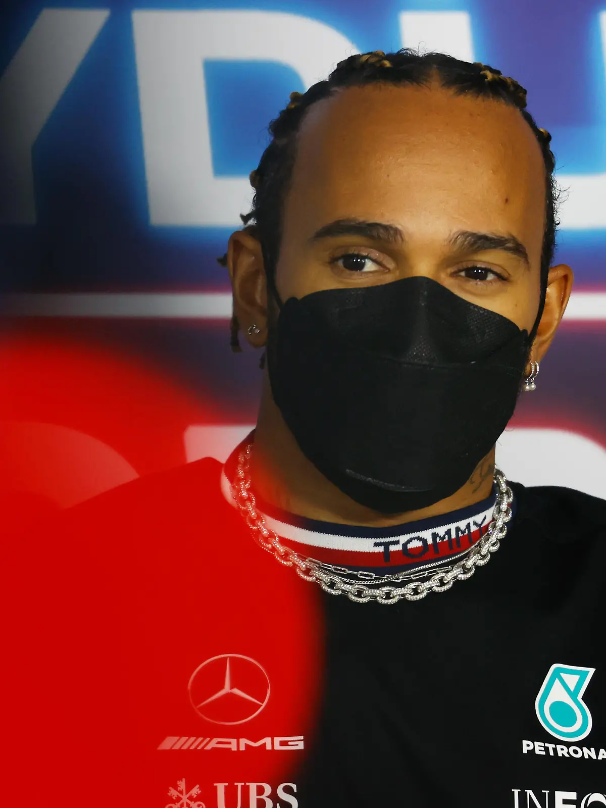 BUDAPEST, HUNGARY - JULY 29: Lewis Hamilton of Great Britain and Mercedes GP talks in the Drivers Press Conference during previews ahead of the F1 Grand Prix of Hungary at Hungaroring on July 29, 2021 in Budapest, Hungary. (Photo by Florion Goga - Pool/Getty Images)