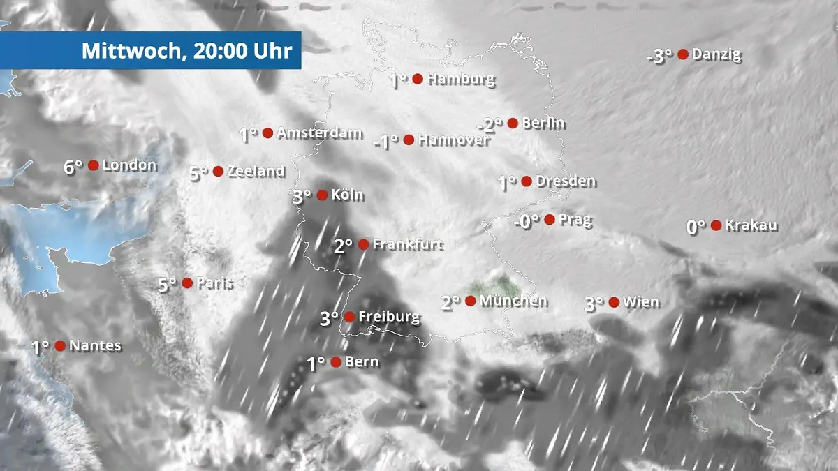 Schnee und gefrierender Regen - hier kann es glatt sein Der Regen- und Wolkenfilm für 48 Stunden