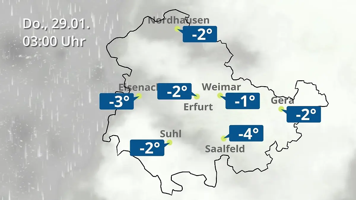 Thüringen: Wie wird das Wetter? Regen- und Wolkenfilm für Erfurt, Gera und Eisenach