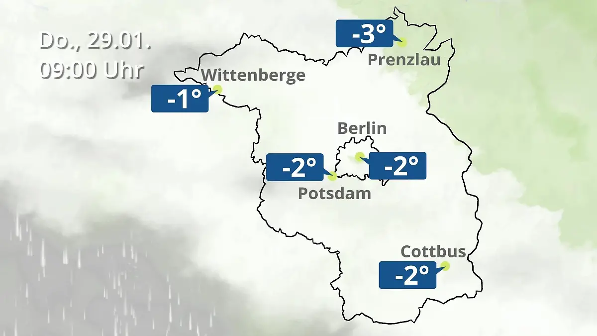 Berlin und Brandenburg: Wie wird das Wetter? Regen- und Wolkenfilm für Potsdam, Cottbus und Wittenberge