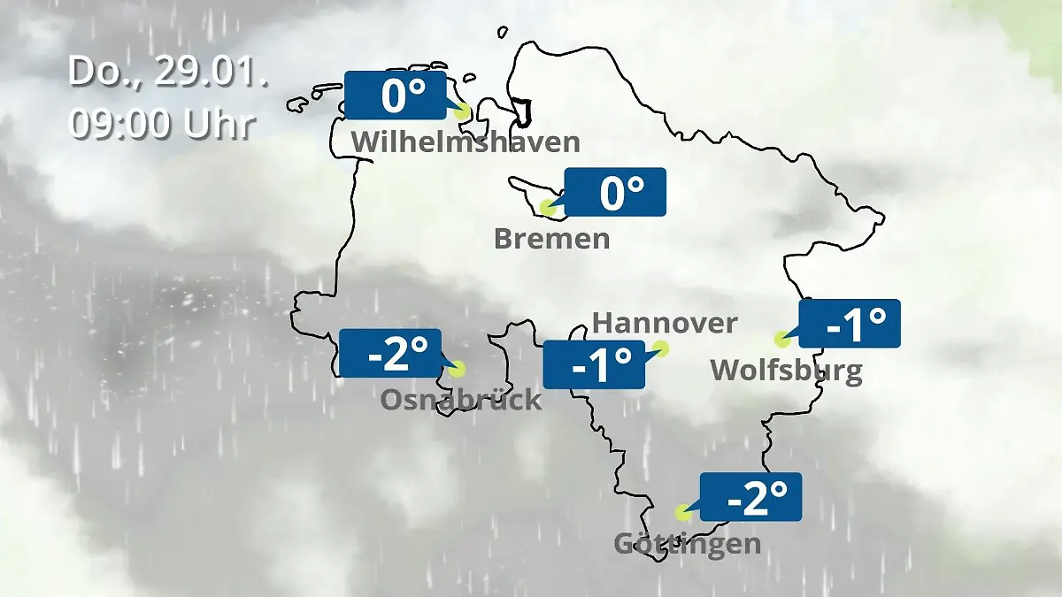Bremen und Niedersachsen: Wie wird das Wetter? Regen- und Wolkenfilm für Hannover, Osnabrück und Wolfsburg