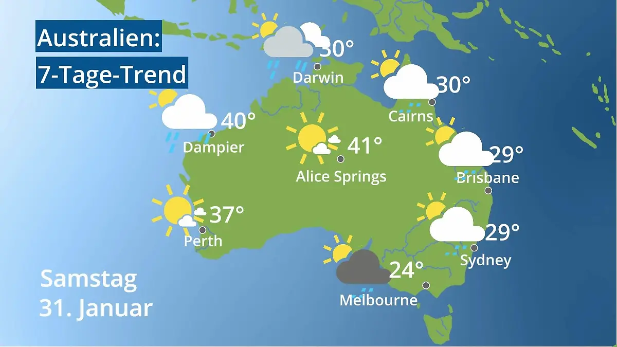 Australien: Wie wird das Wetter? Video 7-Tage-Trend: Sydney, Melbourne, Perth