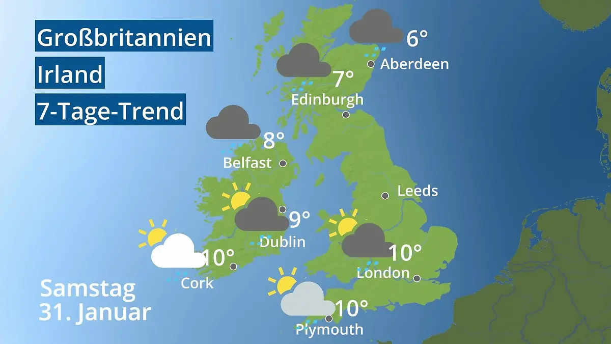 England, Schottland, Wales: Wie wird das Wetter? Video 7-Tage-Trend: Großbritannien und Irland