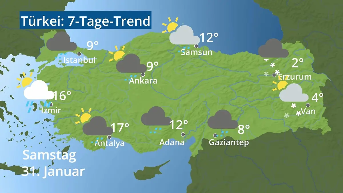 Türkei: Wie wird das Wetter? Video 7-Tage-Trend: Ankara, Istanbul, Izmir