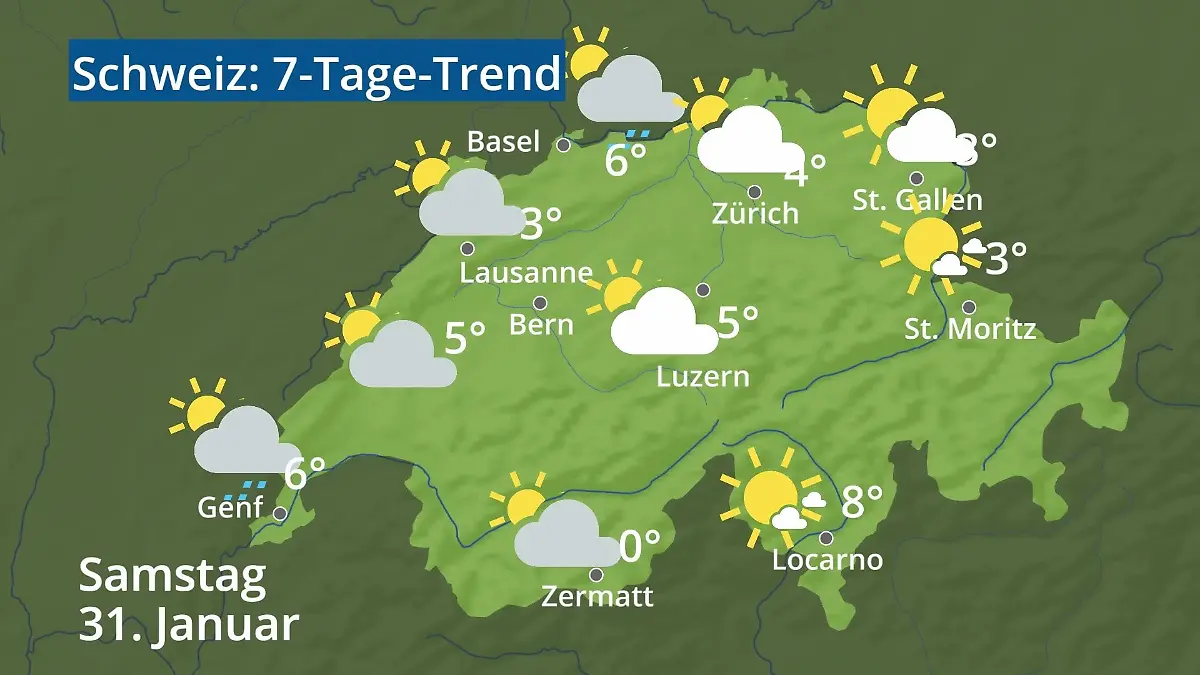 Schweiz: Wie wird das Wetter? Video 7-Tage-Trend: Bern, Basel, Genf, Zürich