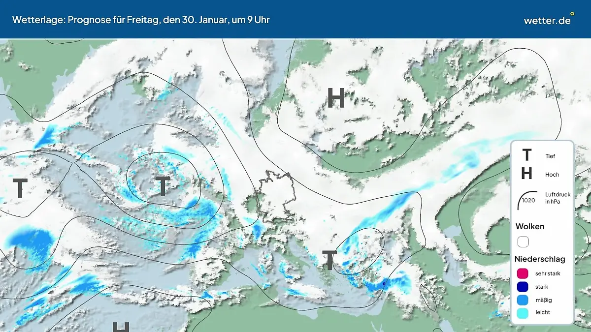 Die Wetterlage der kommenden 5 Tage Hochs und Tiefs über Europa