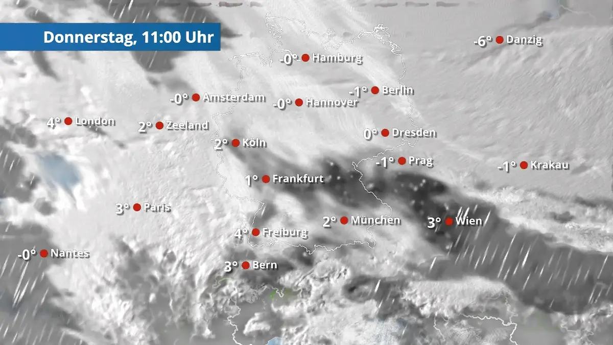 Zuerst noch Schnee, Regen und Glättegefahr Der Regen- und Wolkenfilm für 48 Stunden