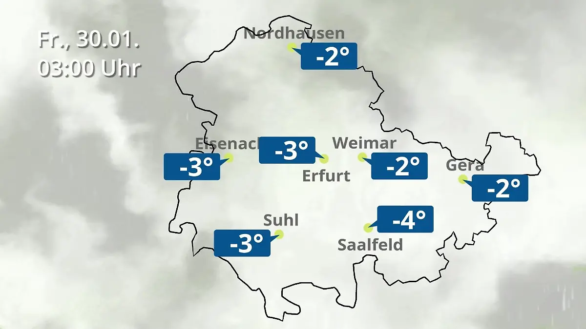 Thüringen: Wie wird das Wetter? Regen- und Wolkenfilm für Erfurt, Gera und Eisenach