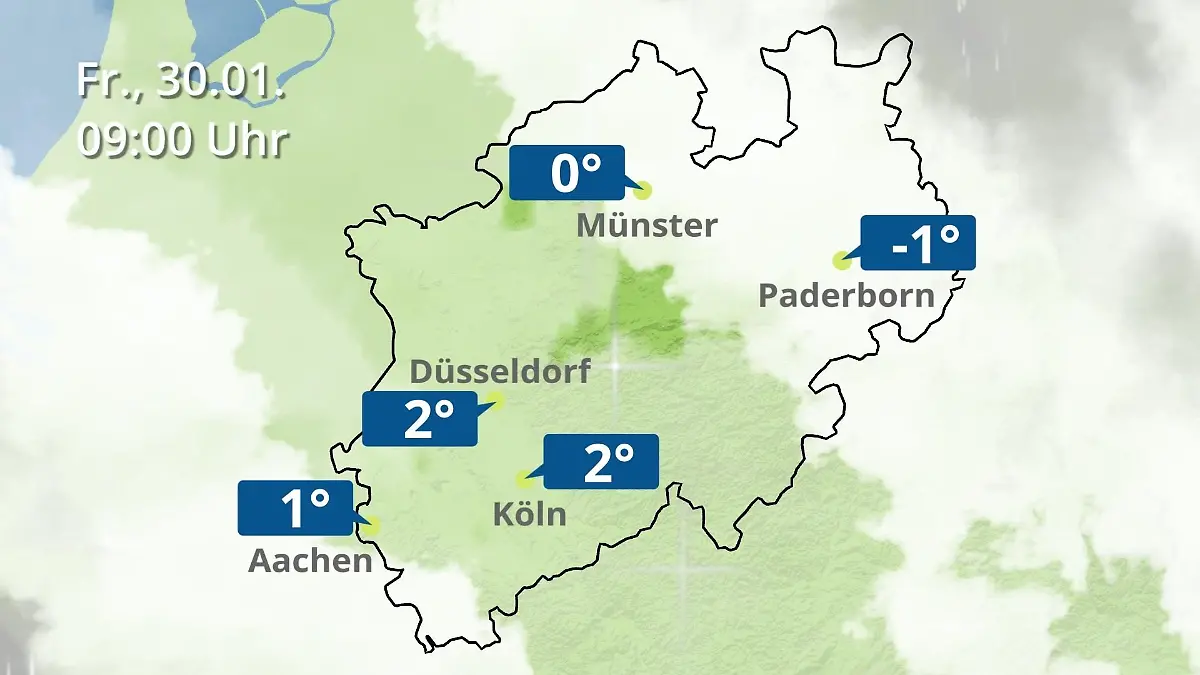 Nordrhein-Westfalen: Wie wird das Wetter? Regen- und Wolkenfilm für Köln, Düsseldorf und Münster
