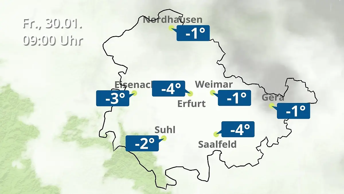 Thüringen: Wie wird das Wetter? Regen- und Wolkenfilm für Erfurt, Gera und Eisenach