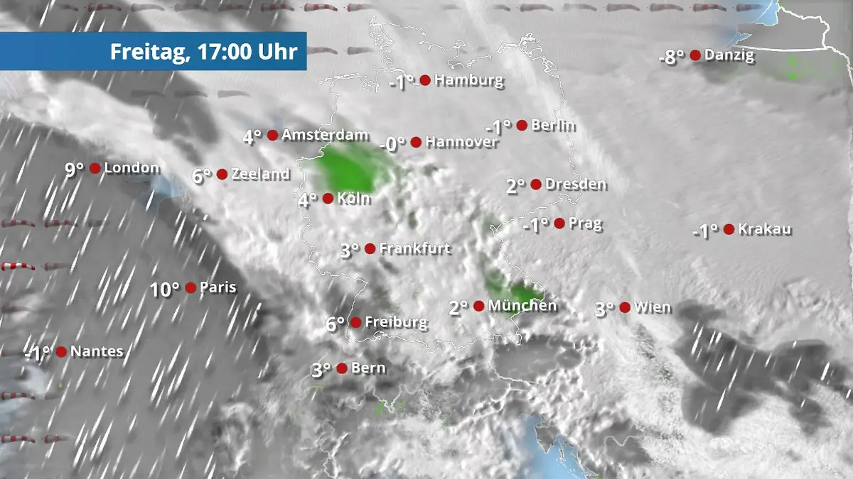 Sonnige Lücken, bevor von Südwesten Regen und Schnee folgen Der Regen- und Wolkenfilm für 48 Stunden
