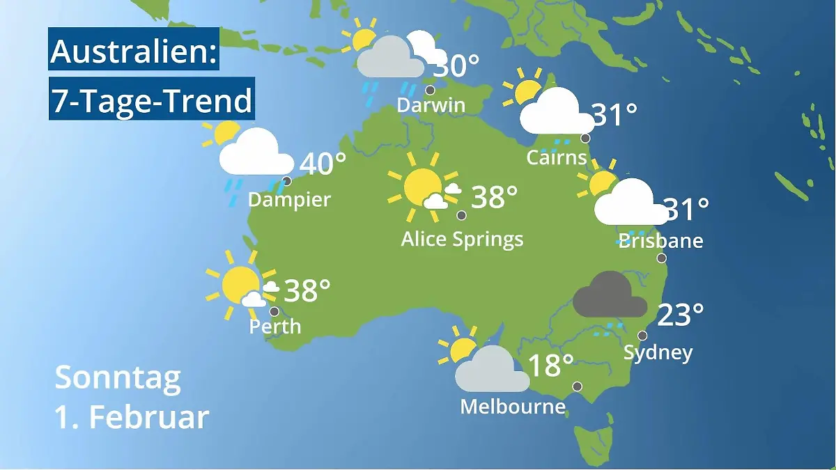Australien: Wie wird das Wetter? Video 7-Tage-Trend: Sydney, Melbourne, Perth