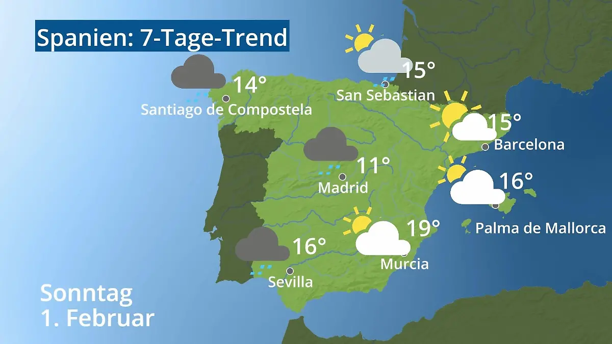 Spanien: Wie wird das Wetter? Video 7-Tage-Trend: Mallorca, Madrid, Barcelona