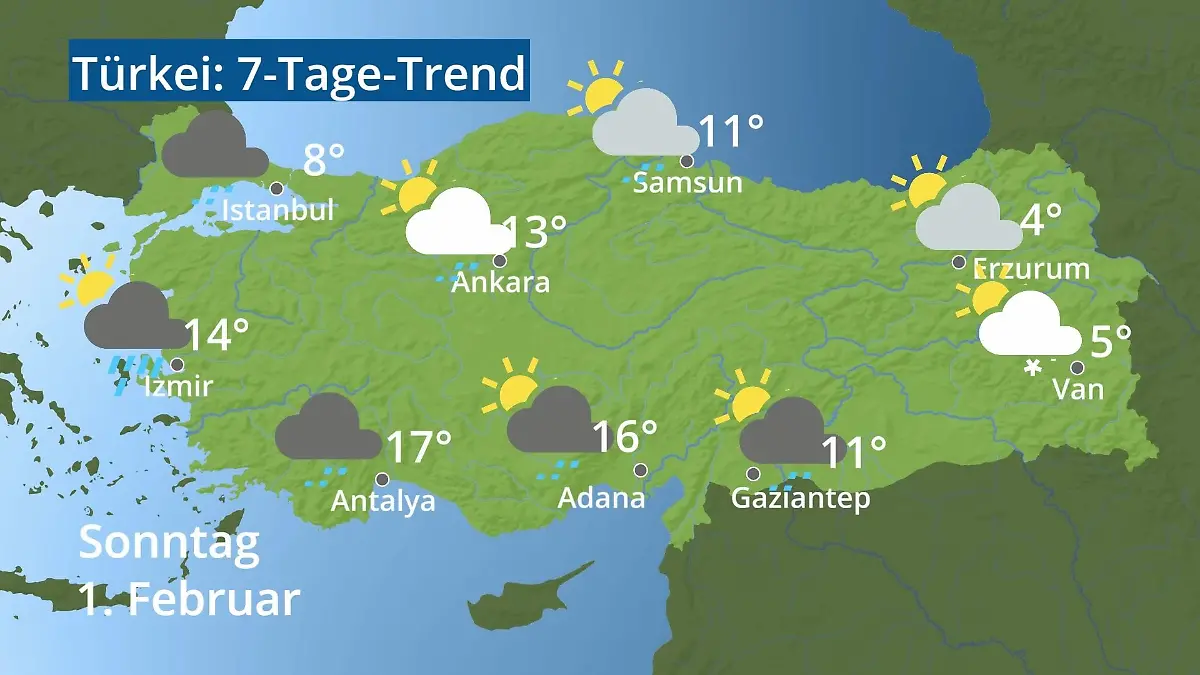 Türkei: Wie wird das Wetter? Video 7-Tage-Trend: Ankara, Istanbul, Izmir