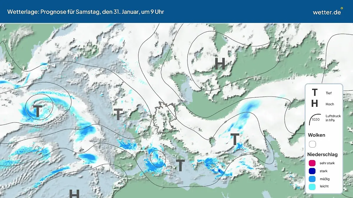 Die Wetterlage der kommenden 5 Tage Hochs und Tiefs über Europa