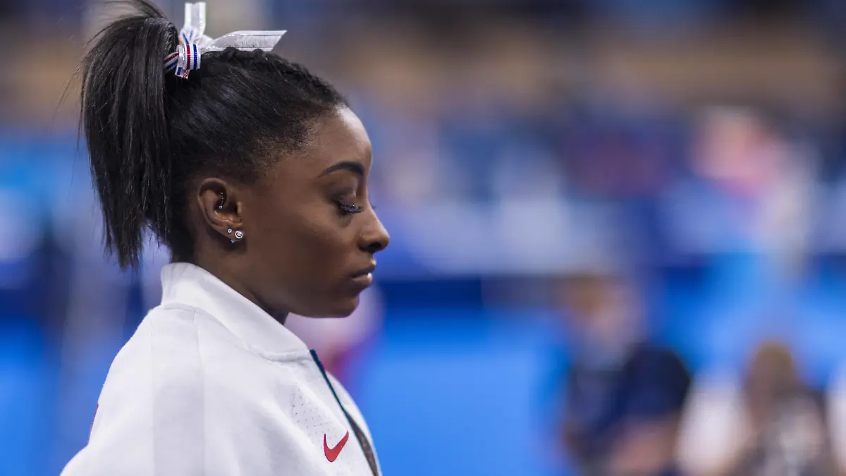  Tokyo Tokio, 27.07.2021, Japan, Olympic Games BILES Simone USA US gymnast Simone Biles dropped out of the women s team event after one vault at the Olympic Games, Olympische Spiele, Olympia, OS Artistic Gymnastics Olympische Spiele, 2020 2021 Foto: Moritz Müller Only for Editorial use *** Tokyo Tokyo, 27 07 2021, Japan, Olympic Games BILES Simone USA US gymnast Simone Biles dropped out of the women s team event after one vault at the Olympic Games Artistic Gymnastics Olympic Games, 2020 2021 Photo Moritz Müller Only for Editorial use