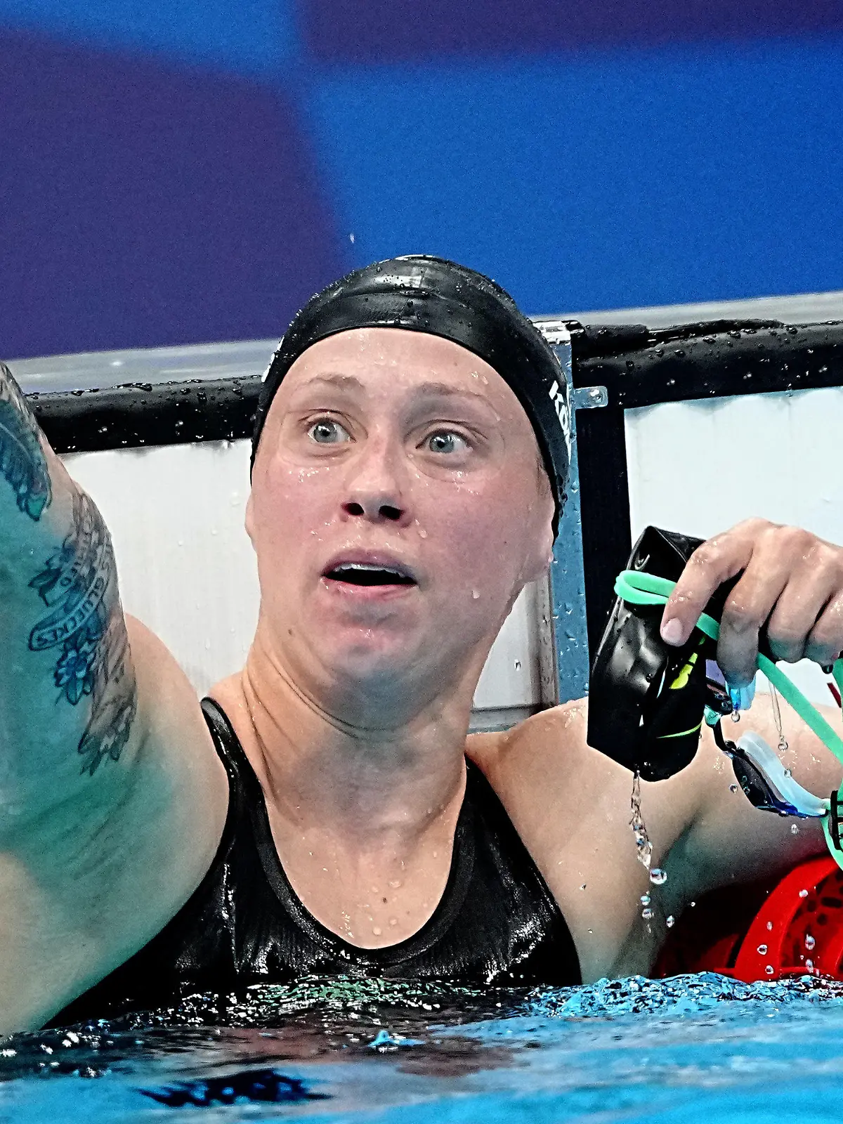 28.07.2021, Japan, Tokio: Schwimmen: Olympia, 1500 m Freistil, Frauen, Finale im Tokyo Aquatics Centre. Sarah Köhler aus Deutschland jubelt über Bronze. Foto: Michael Kappeler/dpa +++ dpa-Bildfunk +++