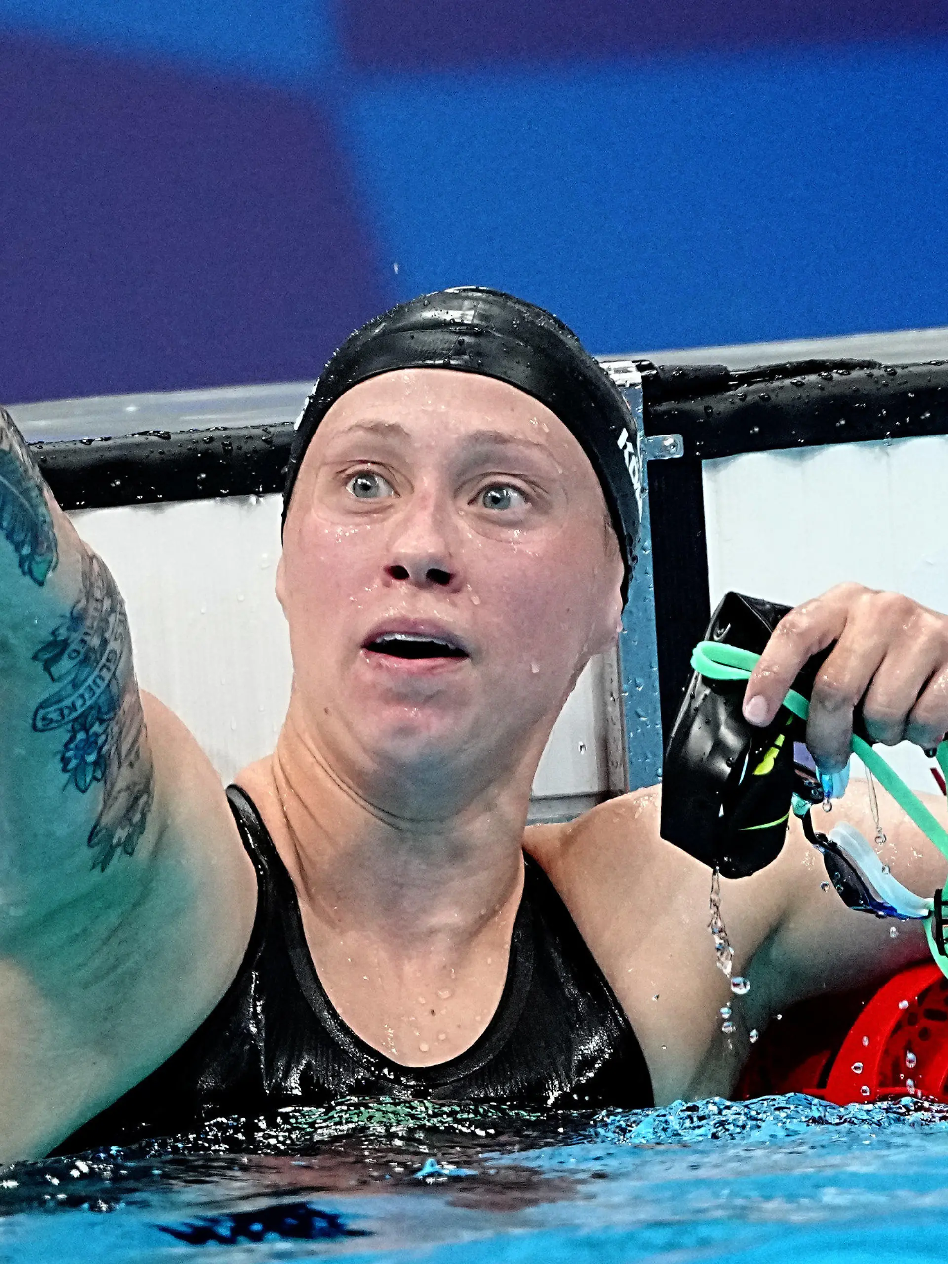 28.07.2021, Japan, Tokio: Schwimmen: Olympia, 1500 m Freistil, Frauen, Finale im Tokyo Aquatics Centre. Sarah Köhler aus Deutschland jubelt über Bronze. Foto: Michael Kappeler/dpa +++ dpa-Bildfunk +++