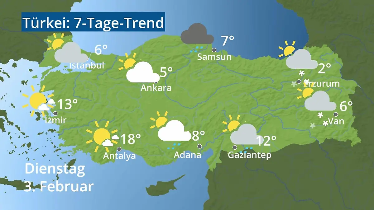 Türkei: Wie wird das Wetter? Video 7-Tage-Trend: Ankara, Istanbul, Izmir