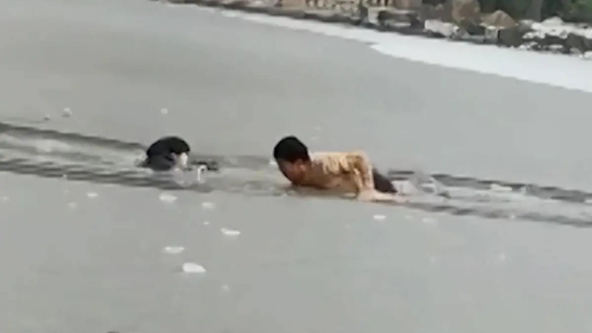 Drama auf dem Eis! Junge stürzt ein – dann kämpft sein Helfer ums Überleben Anwohner zögert keine Sekunde